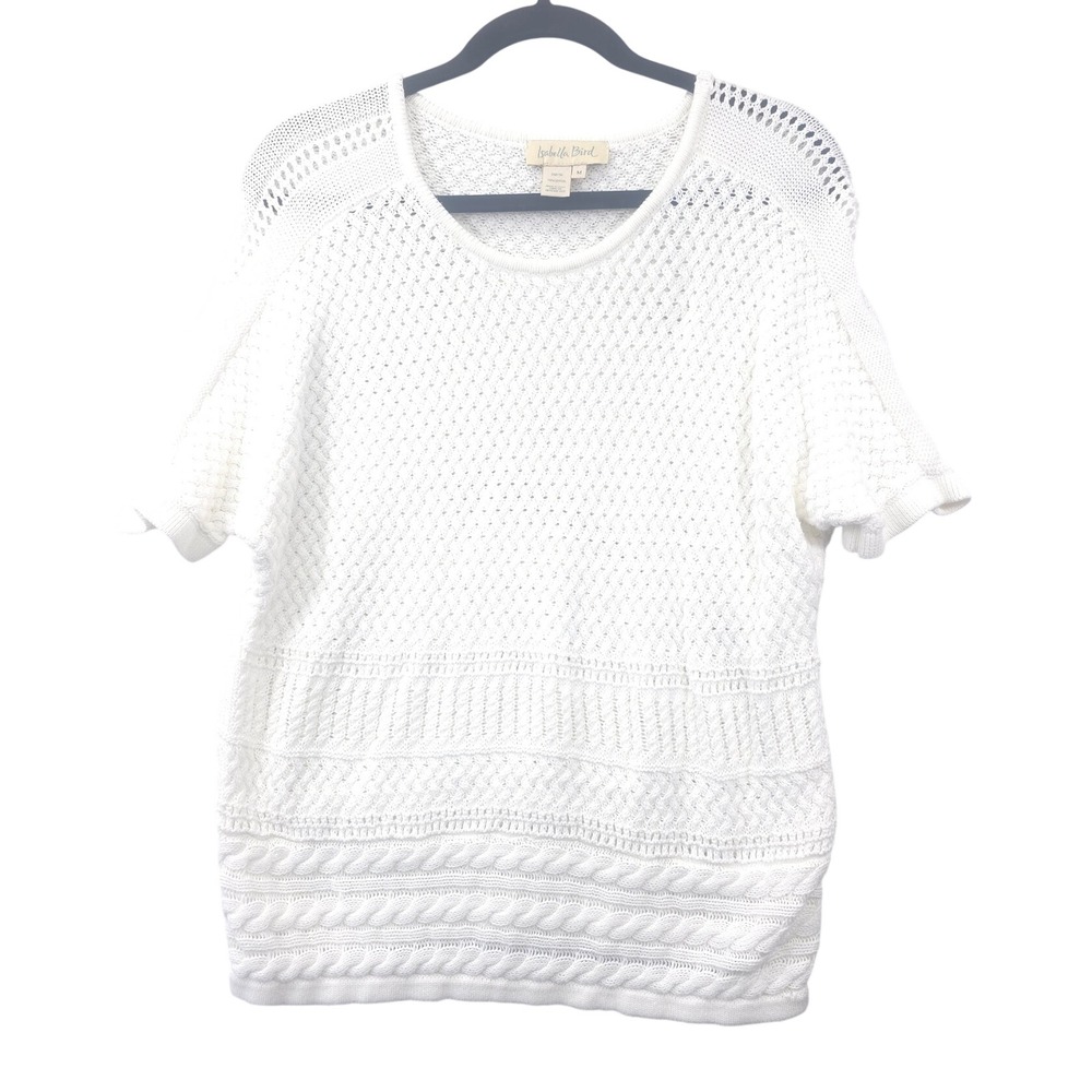 Isabella Bird Womens Ivory/White Cotton Knit Cable Sweater Sz M Cottagecore Boho - Picture 2 of 8